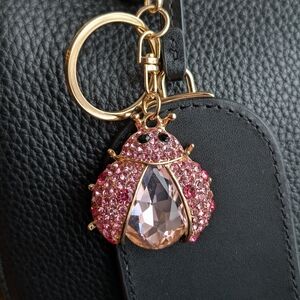 Pink Crystal Ladybug Bag Charm Keychain Rhinestones